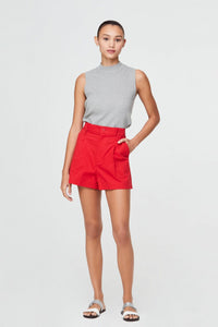 9673 PLEATED BUTTON SHORTS RED