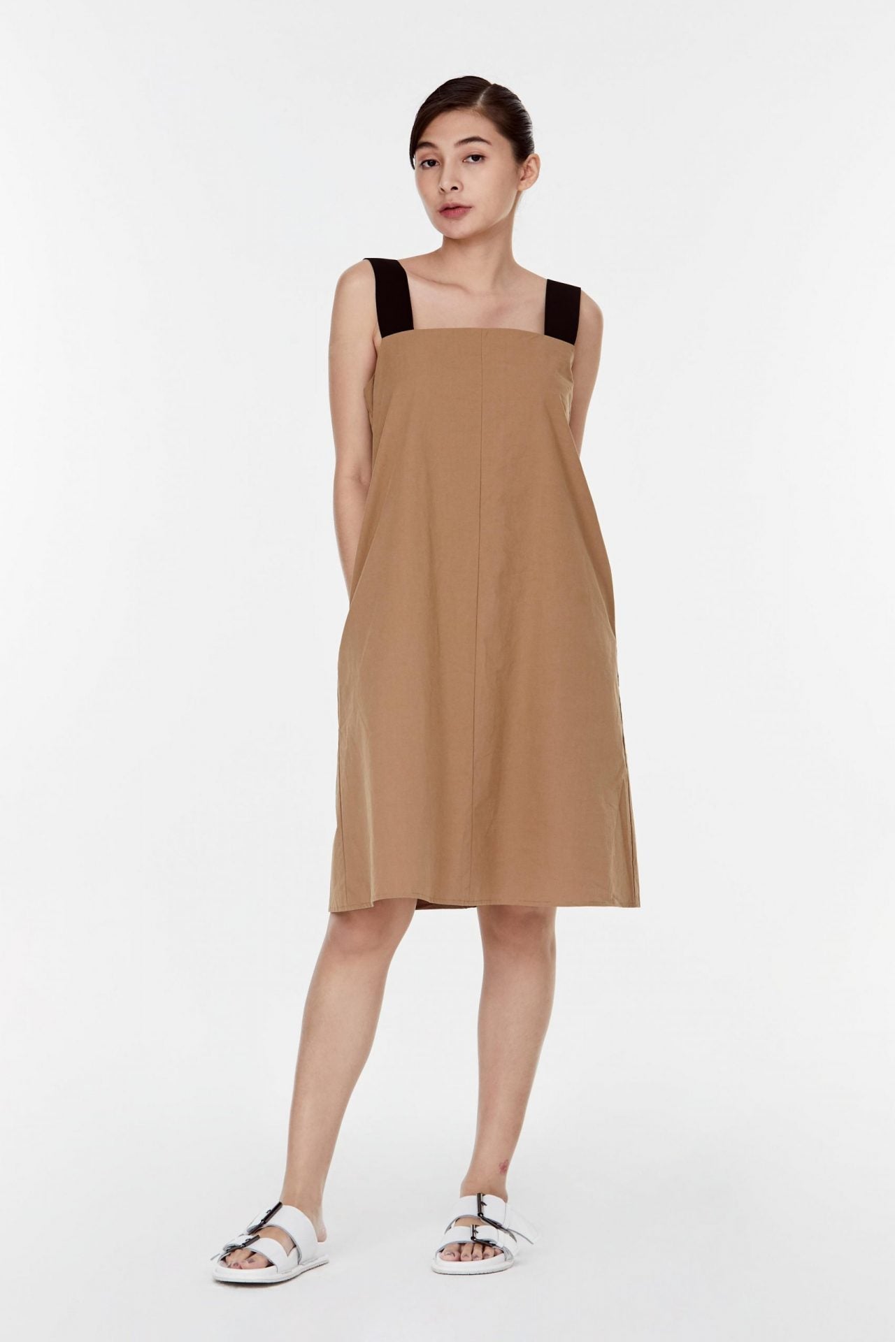 9715 KHAKI SQUARE NECK SHIFT DRESS