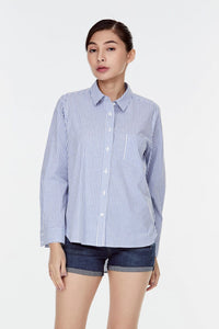 9747 DENIM STRIPE BUTTON DOWN BLOUSE