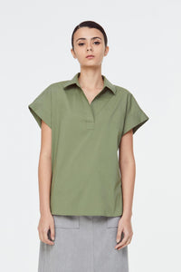 9769 Boxy Collared Top Olive