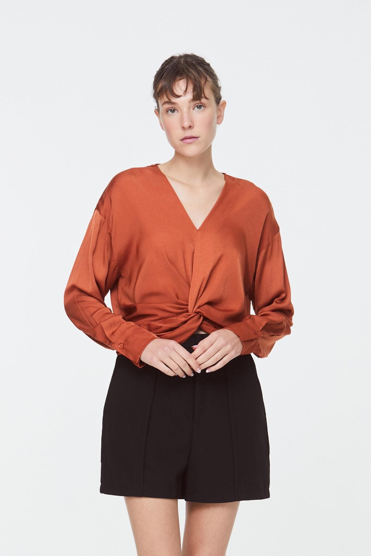 9848 Rust Knotted Blouse Top