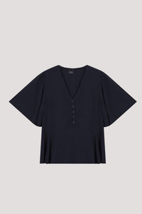 AB 11181 BUTTONED FLARE BLOUSE NAVY