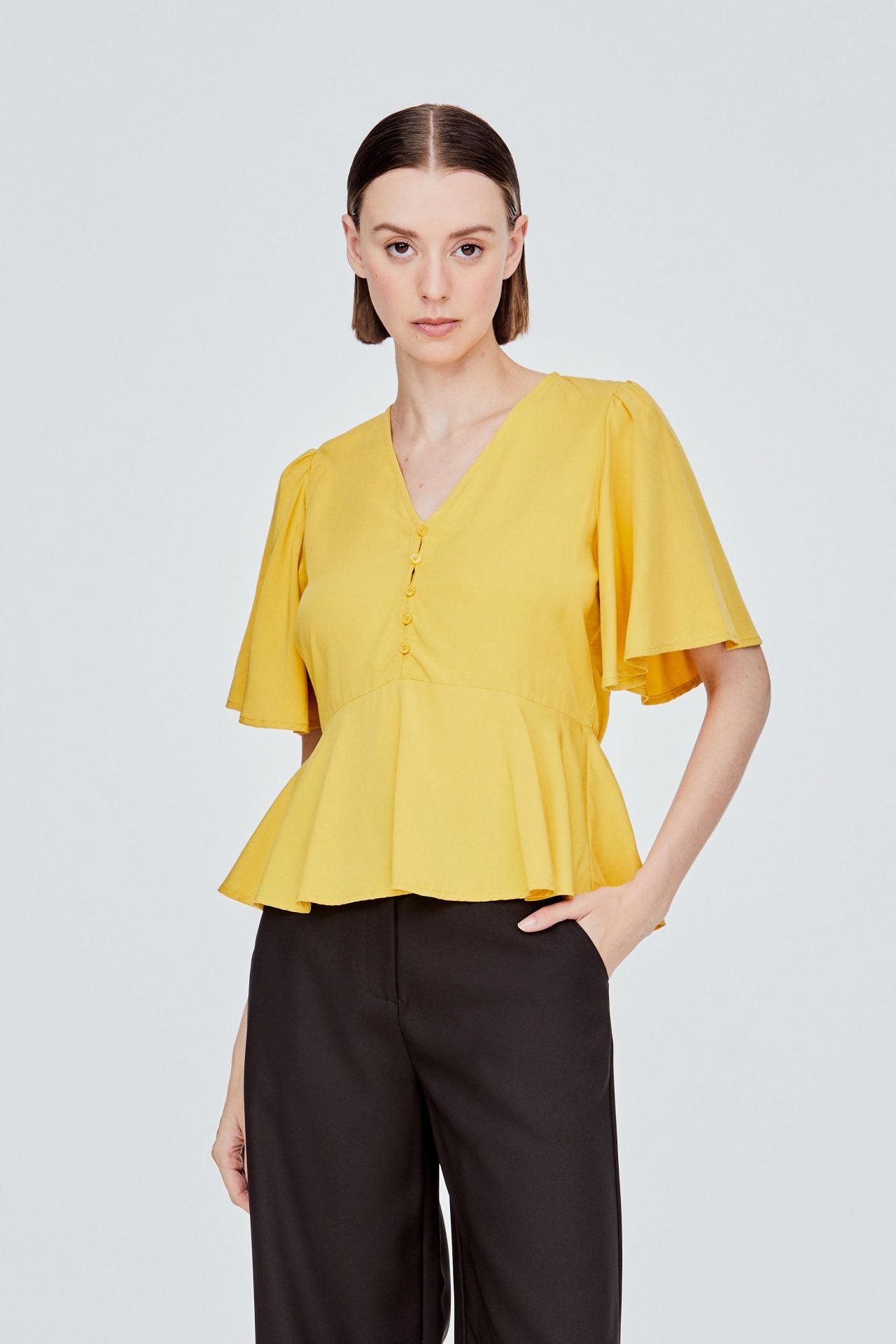 AB 11181 BUTTONED FLARE BLOUSE YELLOW