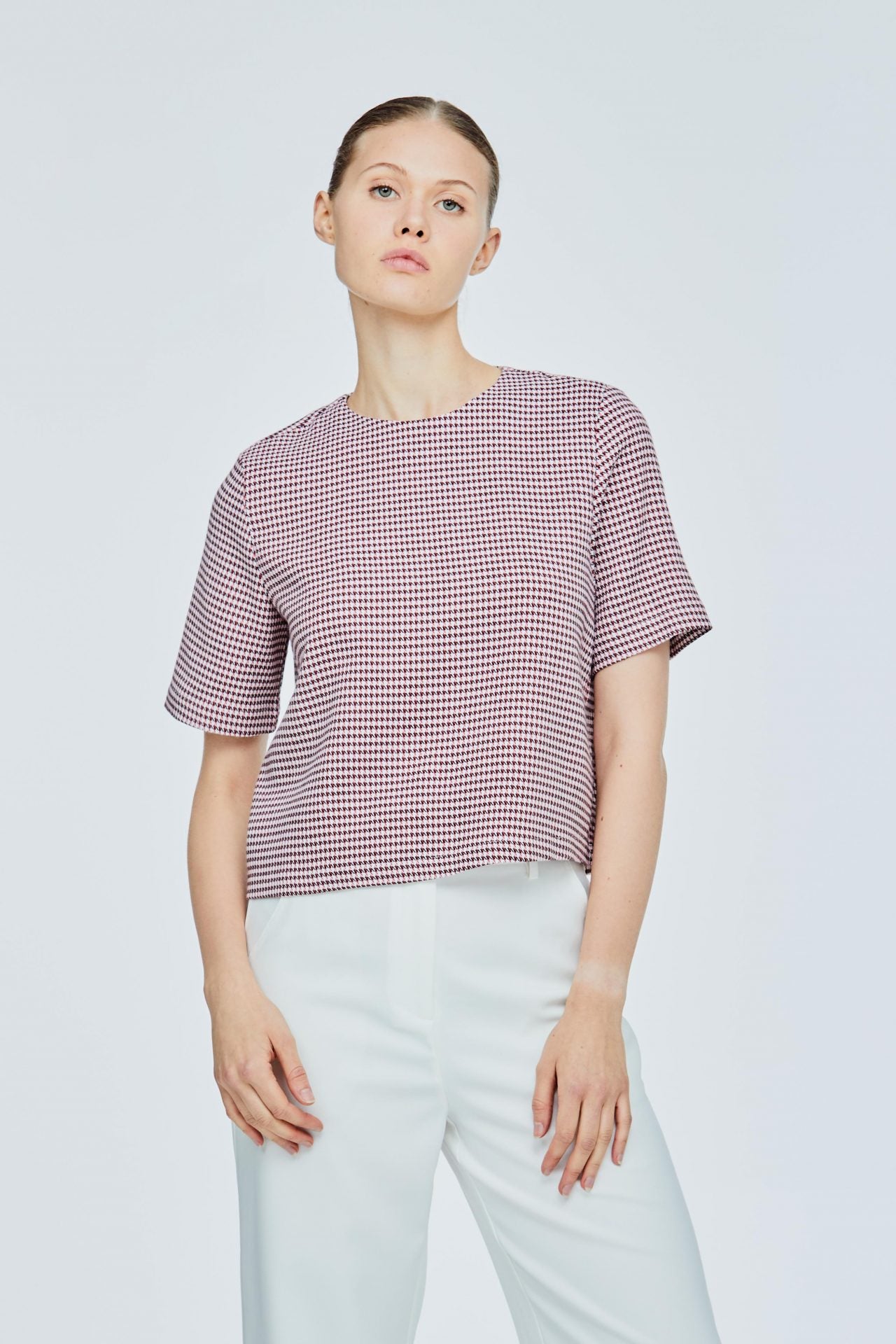AB 11758 BASIC A LINE BLOUSE RED CHECKED