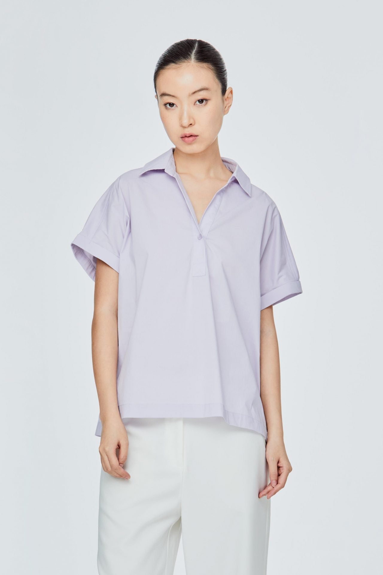 AB 11838 MAGYAR COLLARED TOP BLOUSE LILAC