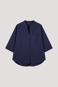 AB 9239 LOW NECKLINE BUTTONED BLOUSE NAVY