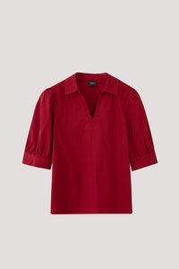 AB 9977 COLLARED CUFFED SLEEVES BLOUSE DARK RED