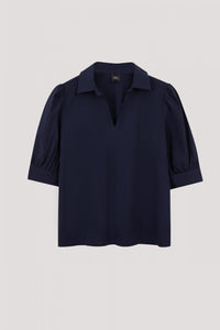AB 9977 V-NECK PUFFED SLEEVES BLOUSE NAVY