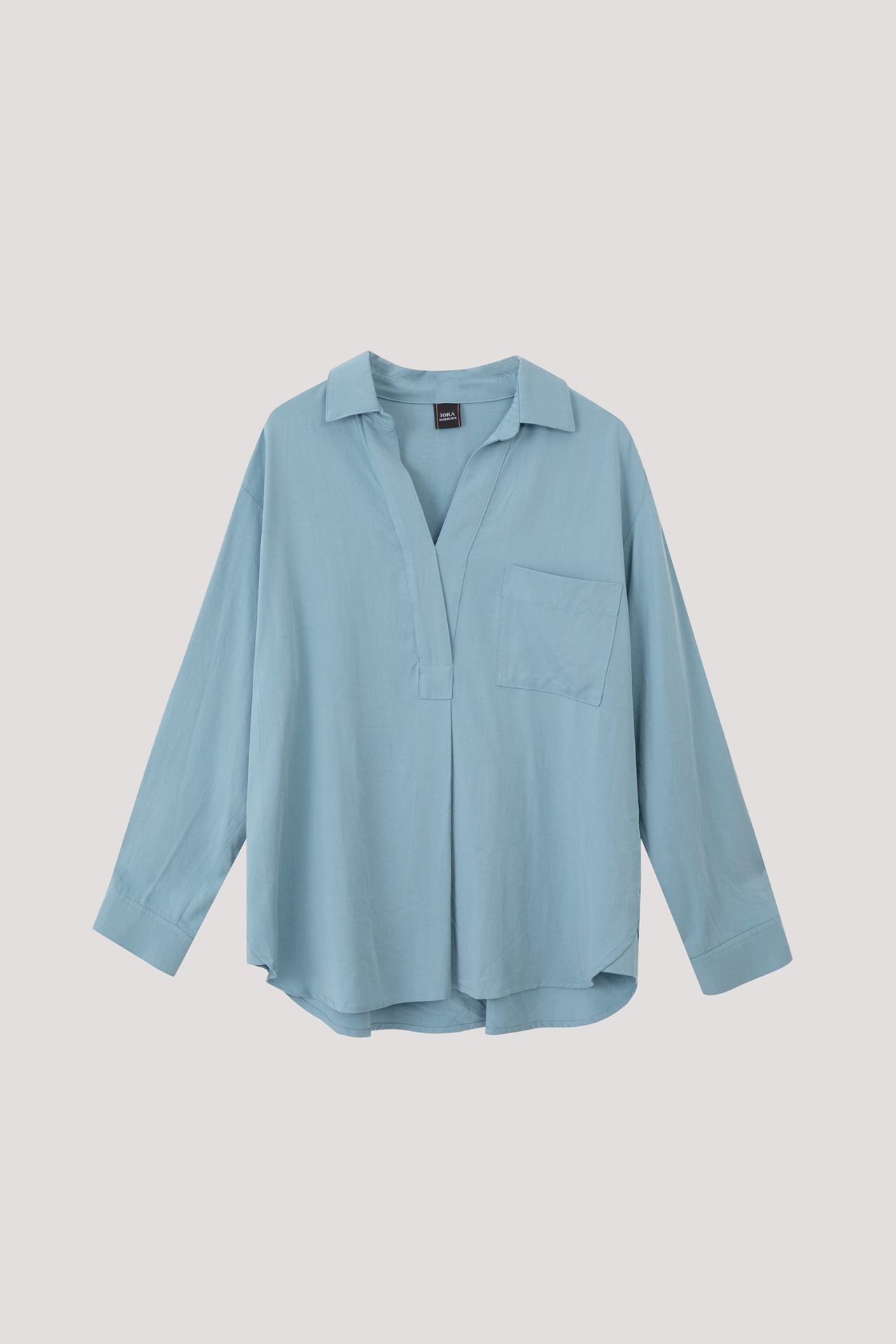 ABB 9826 OPEN COLLAR TURN UP CUFFED BLOUSE BABY BLUE