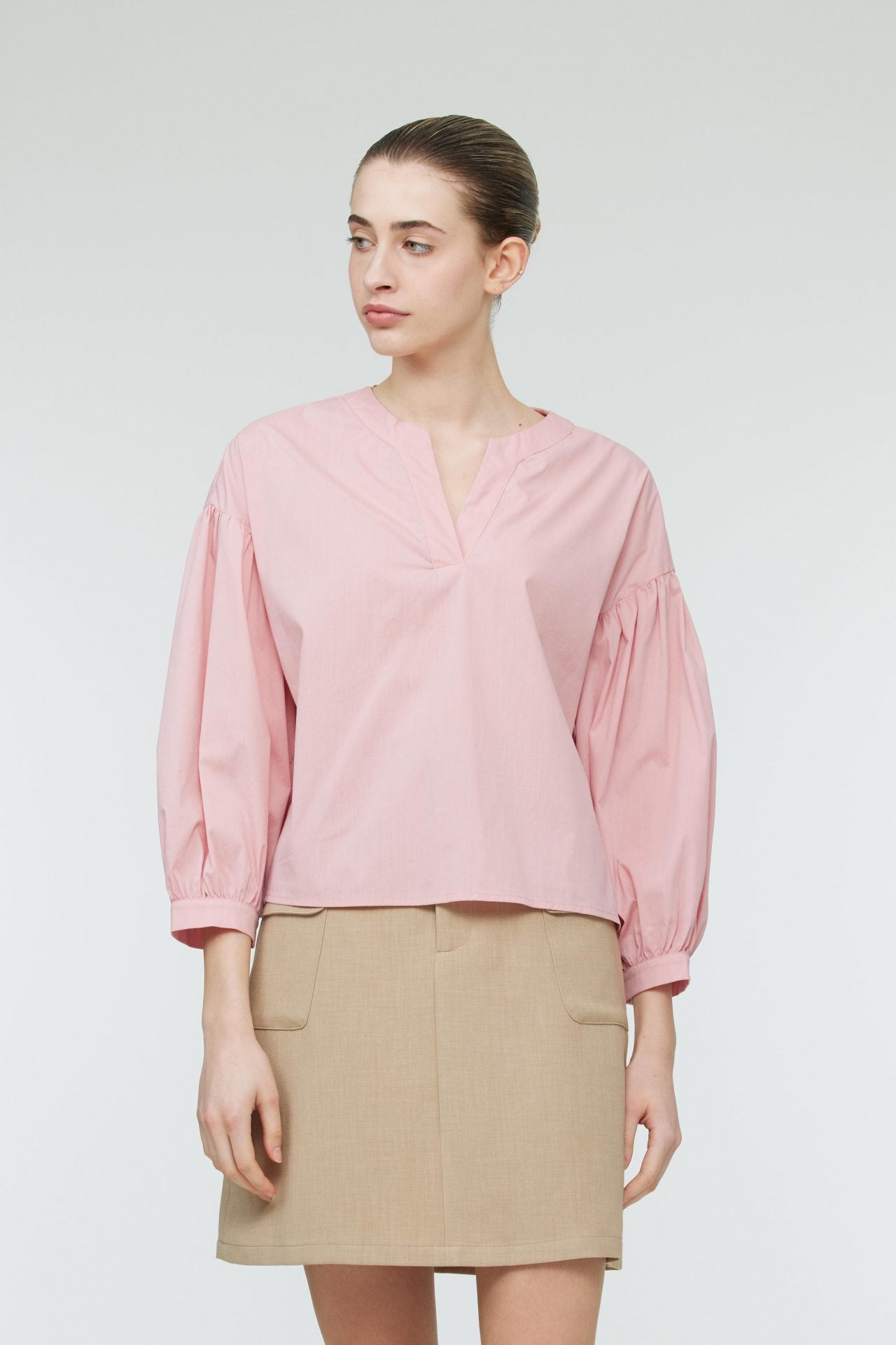 ABL 10980 V NECK LONG SLEEVED BLOUSE PINK