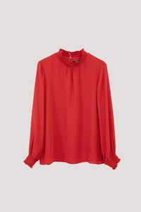 ABL 11175 ELASTICATED NECKLINE BLOUSE RUSTY RED