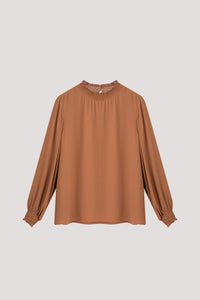 ABL 11175 HIGH NECK LONG SLEEVE BLOUSE CAMEL