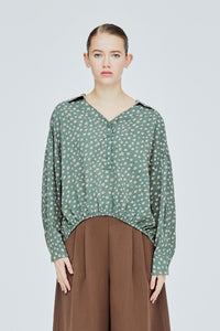 ABL 11516 PRINTED RELAXED SHIRT TOP HUNTER GREEN