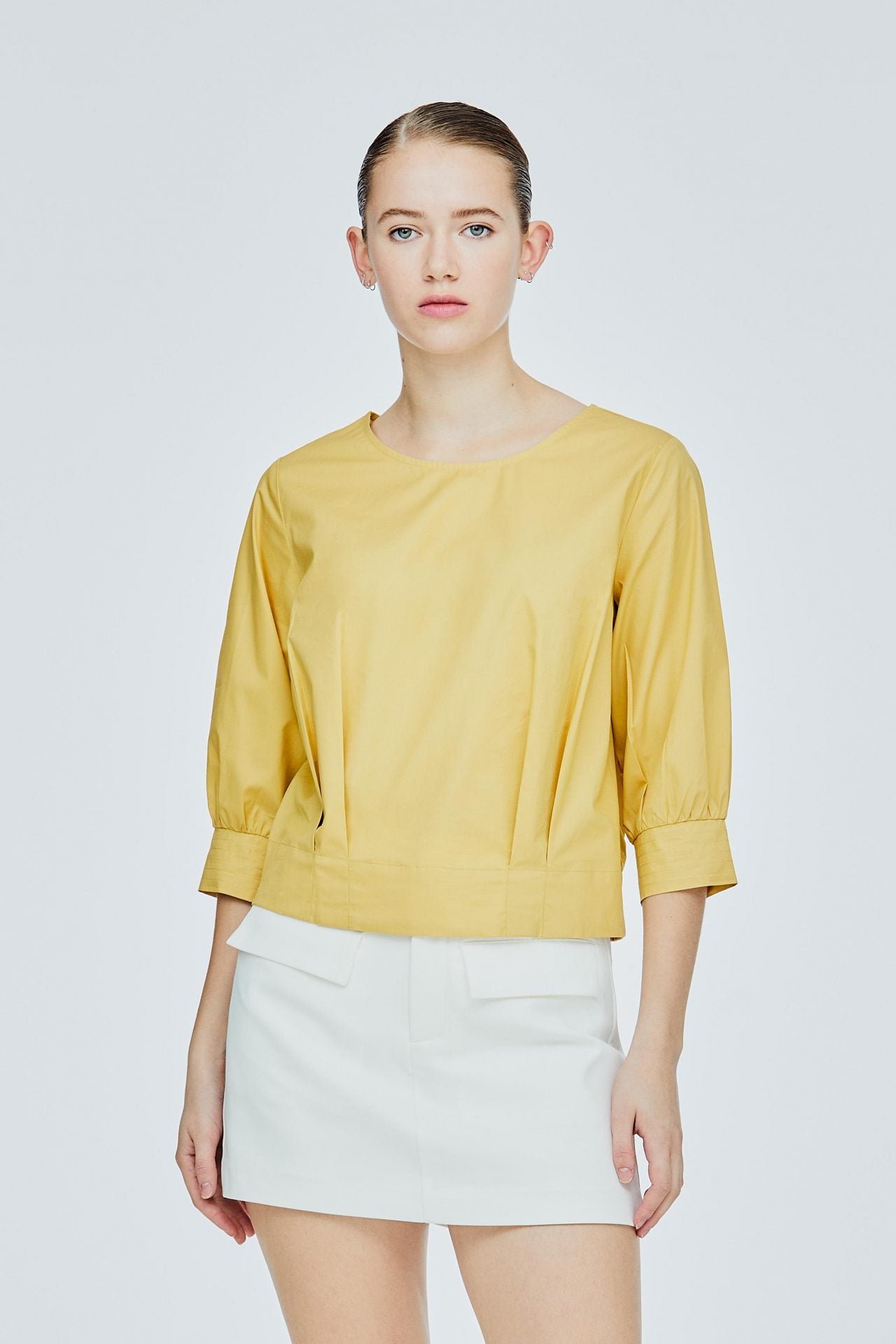 ABL 11544 PLEATED BOXY TOP YELLOW