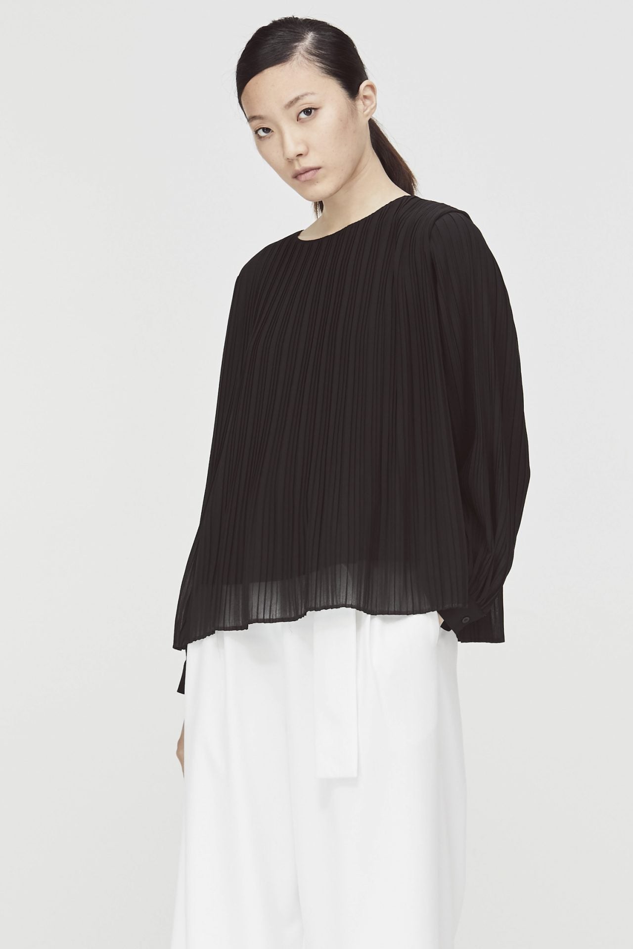 ABL 8506 BLACK PLEATED CHIFFON BLOUSE