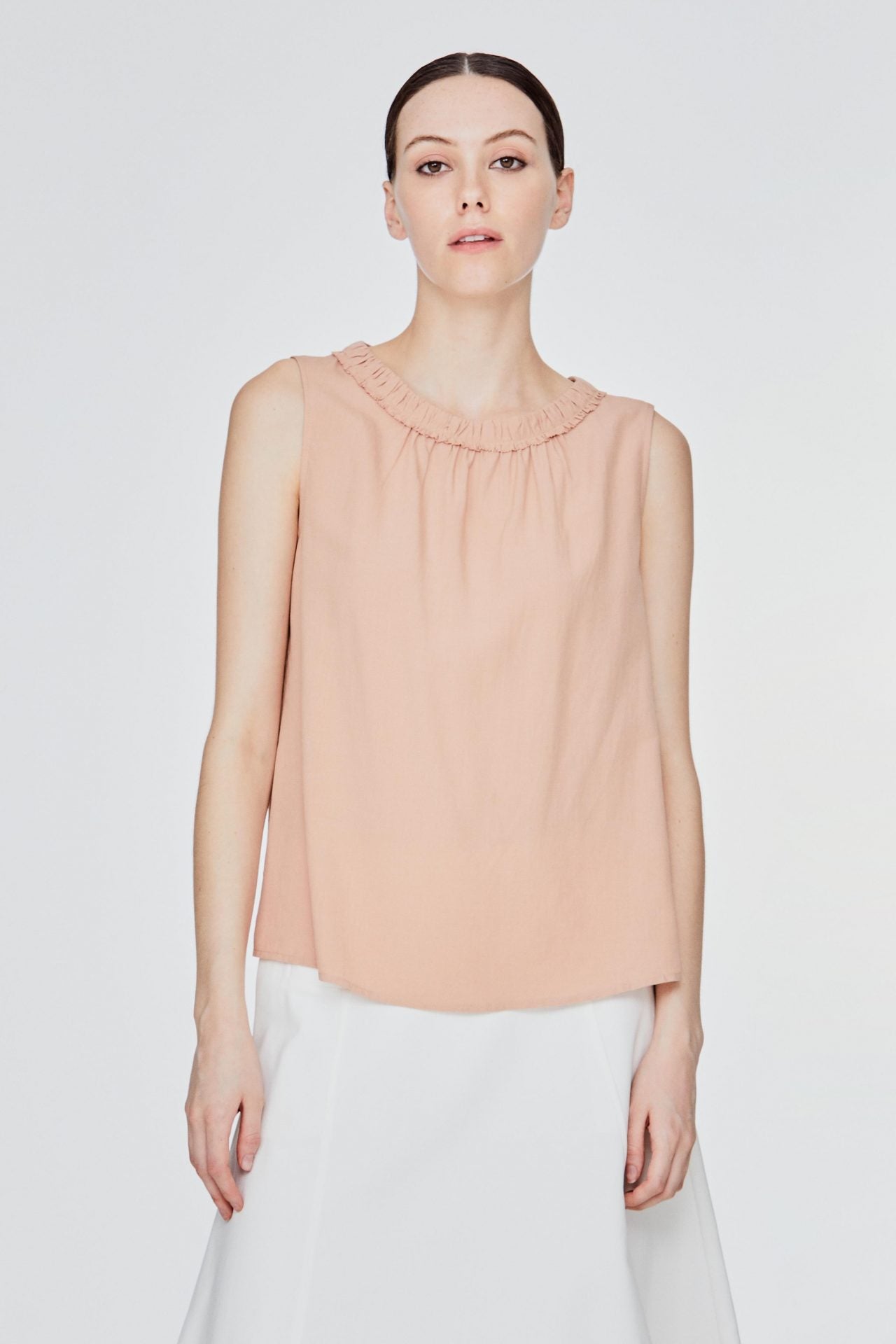 ABV 11579 RUFFLE NECK SLEEVELESS TOP BLUSH