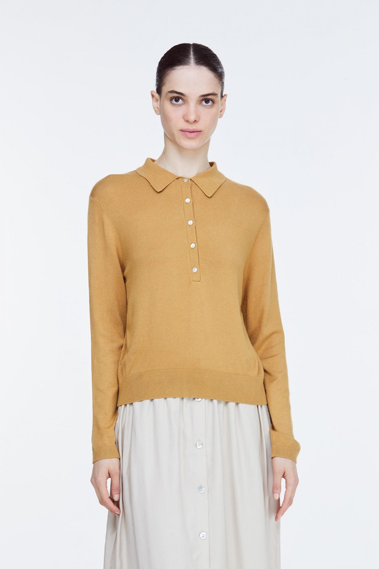 ACL 9936 BUTTON DOWN LONG SLEEVE TOP GOLD