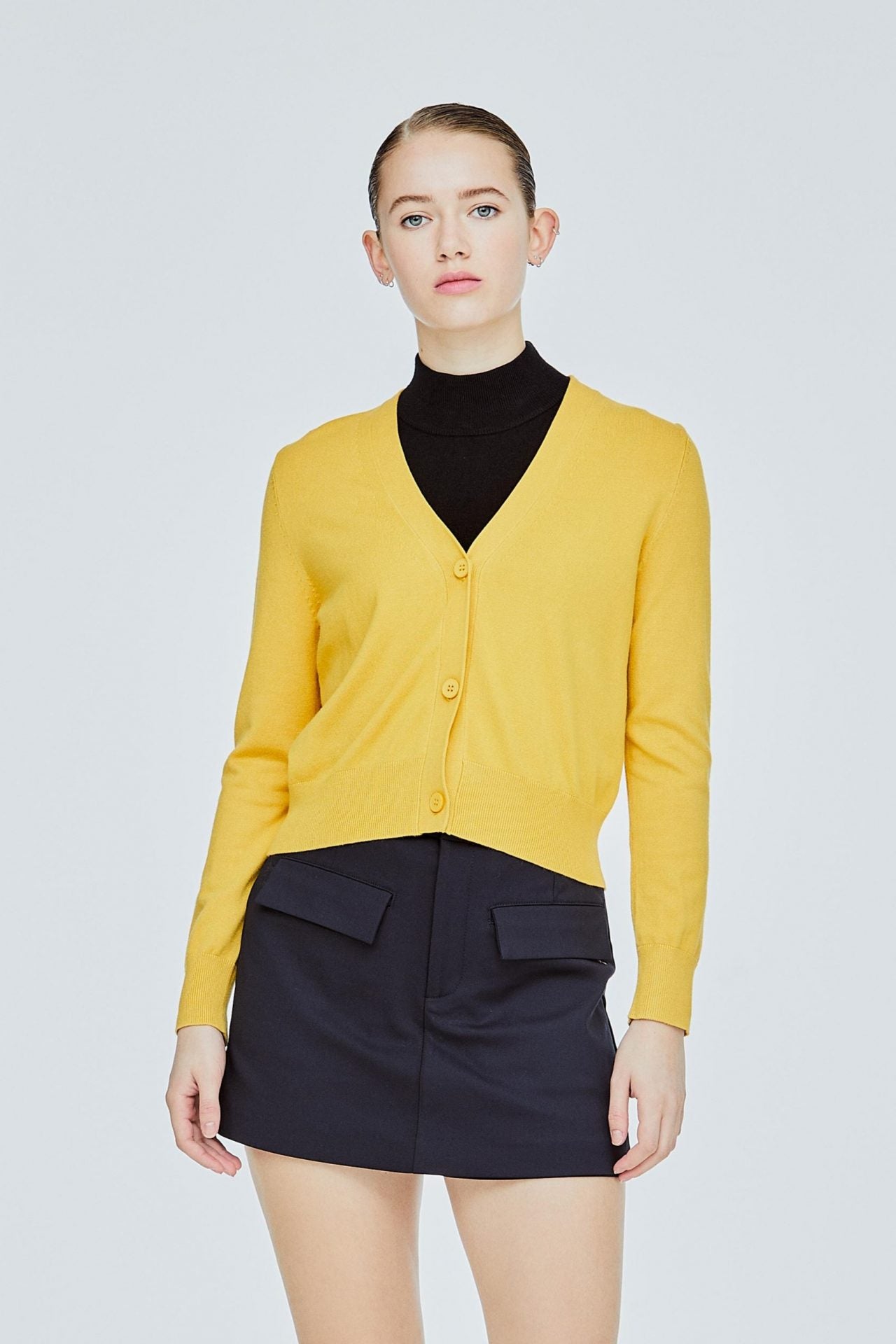 ACL 9995 V NECK CARDIGAN YELLOW-2