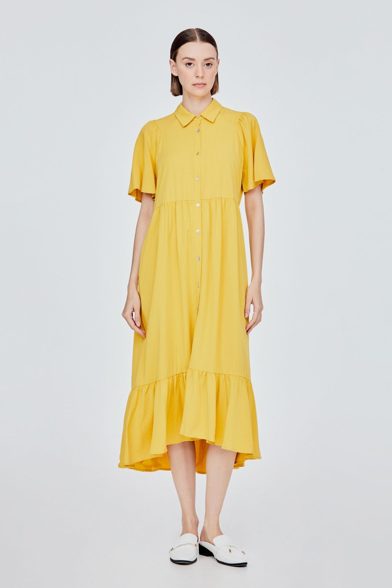 AD 10950 BUTTERFLY BUTTON-DOWN DRESS YELLOW