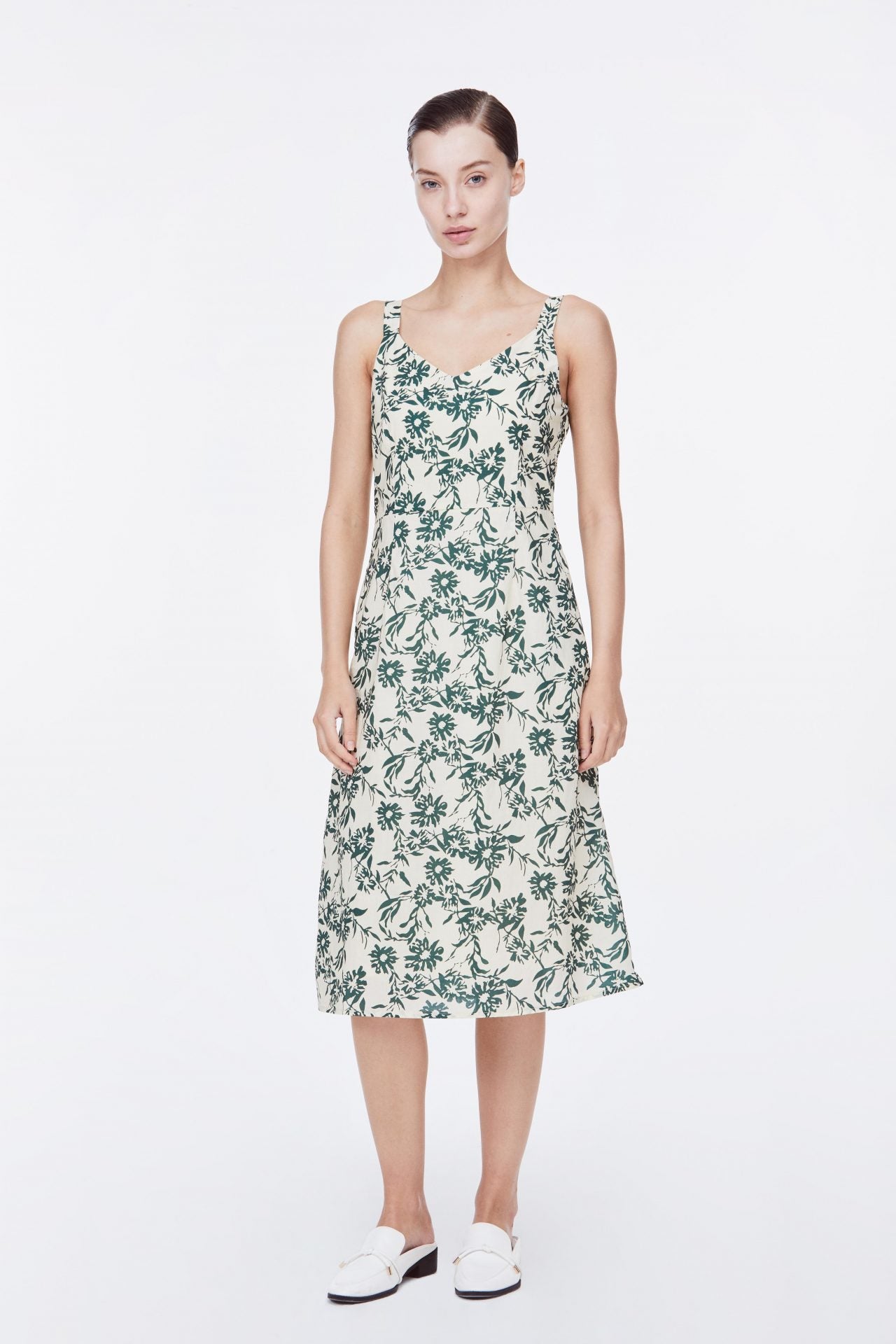 ADQ 11321 SLEVELESS FLORAL DRESS D. GREEN