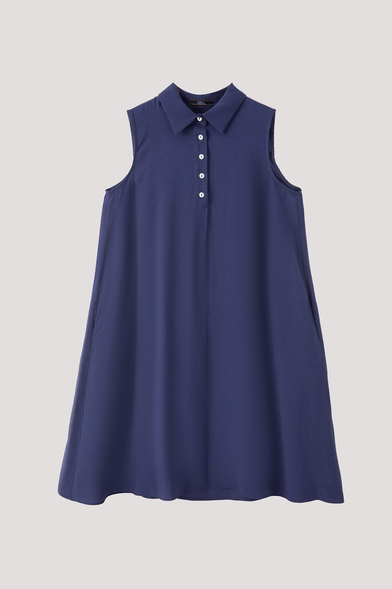 ADQ 11547 SLEEVELESS BUTTON DOWN COLLARED DRESS NAVY