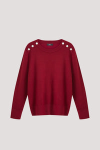 AK 10992 BUTTONED SHOULDER KNIT TOP MAROON