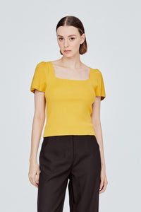 AK 11676 SQUARE NECK KNIT TOP YELLOW