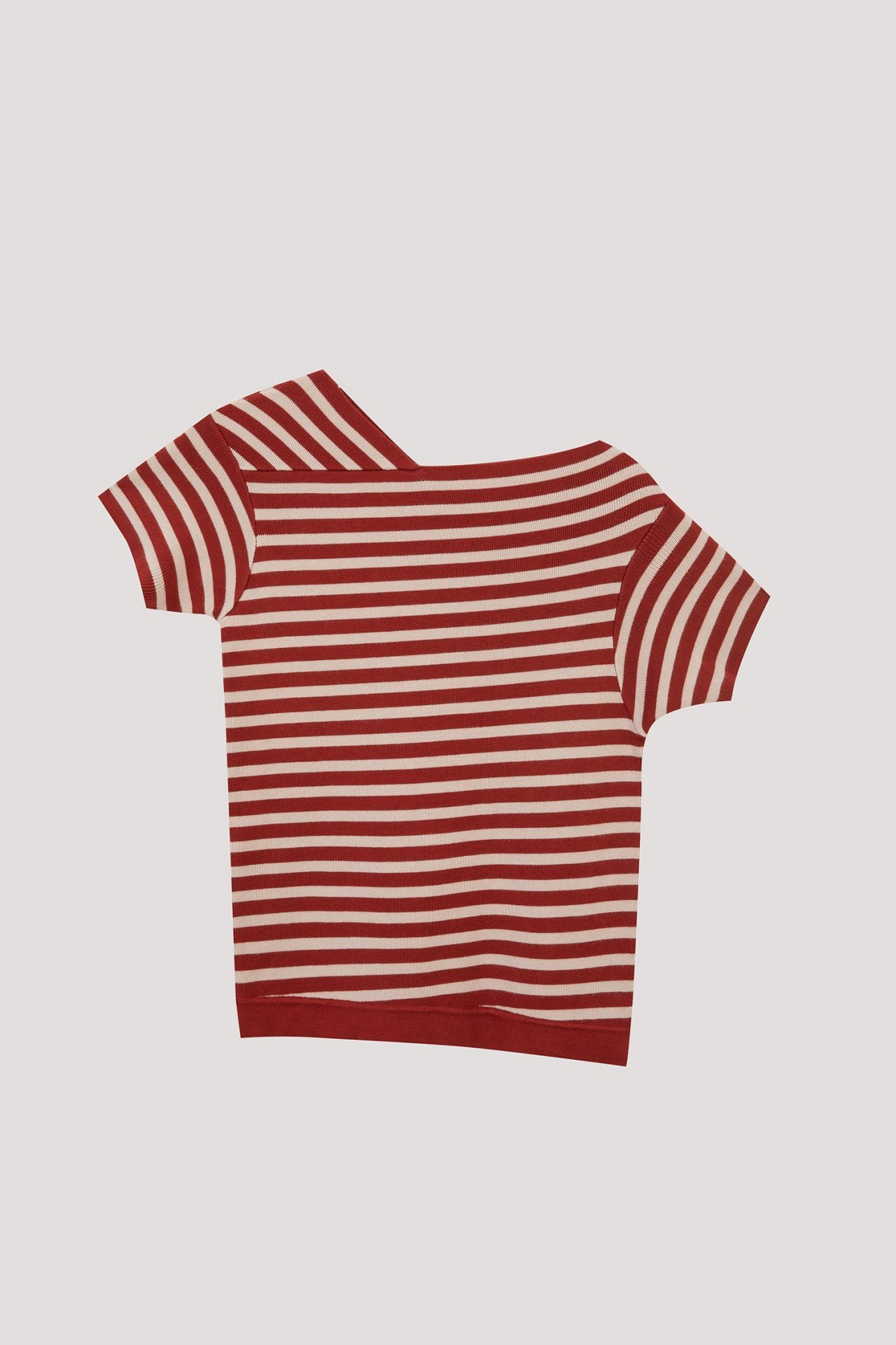 AK 9799 ASYMMETRICAL NECKLINE STRIPED TOP RUSTY RED