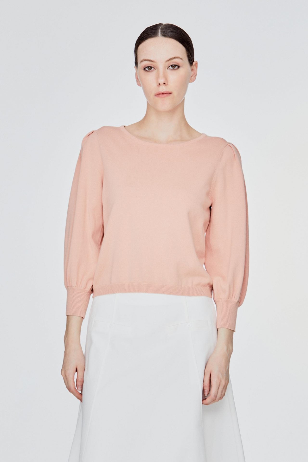 AKB 10150 BOAT NECK PUFFED SLEEVE TOP BLUSH