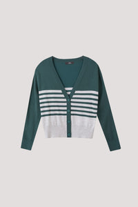 AKL 11055 STRIPE CARDIGAN DARK GREEN
