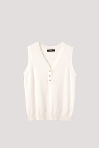 AKV 10163 V-NECK BUTTON TANK CREAM