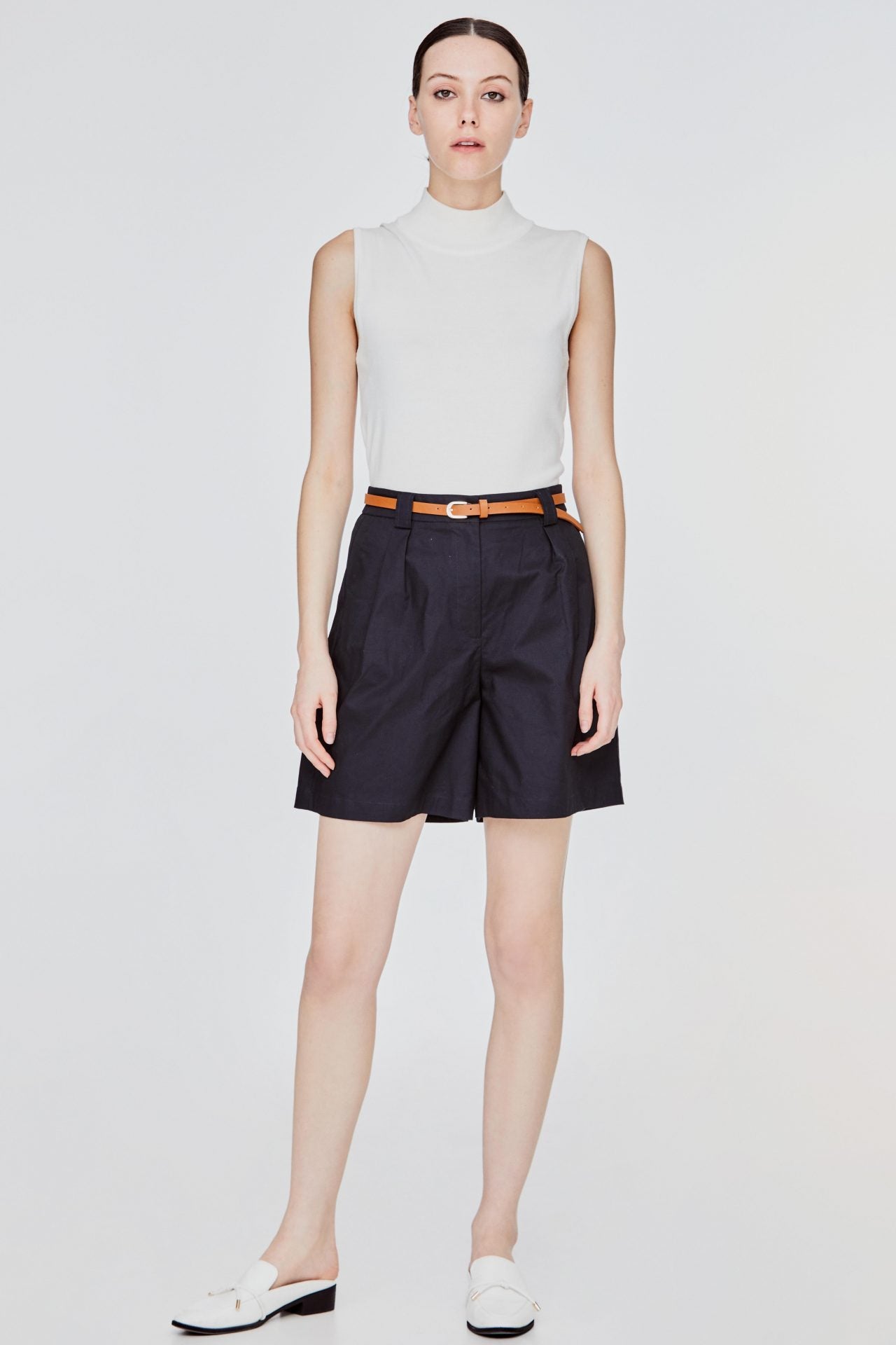 APS 10960 BELTED SHORTS NAVY