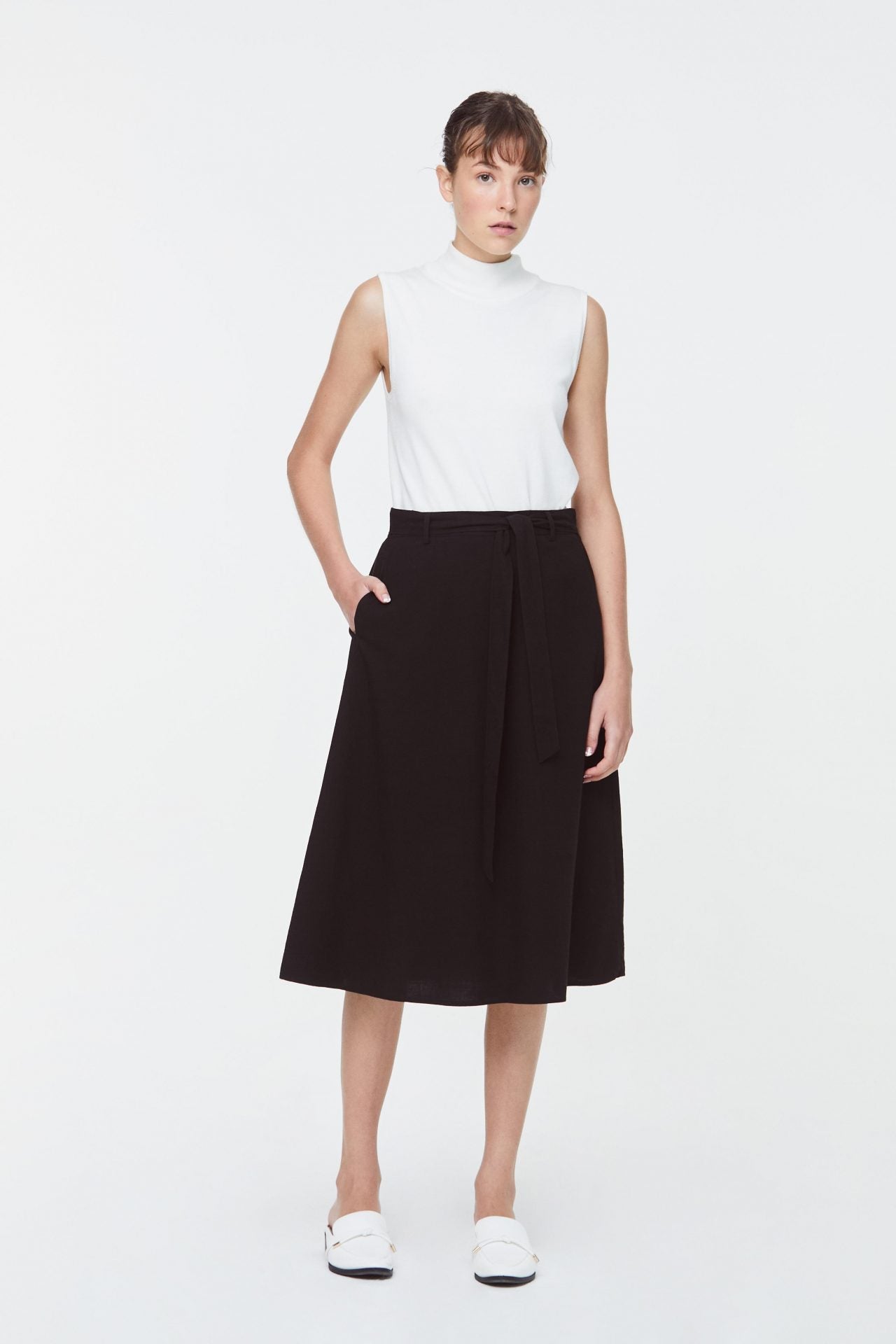 ASK 10762 Black Waist Tied Skirt