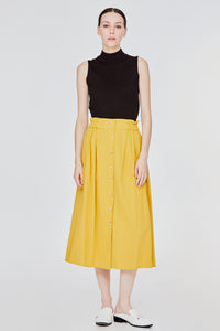 ASK 11426 BUTTON UP A-LINE FLARE SKIRT YELLOW