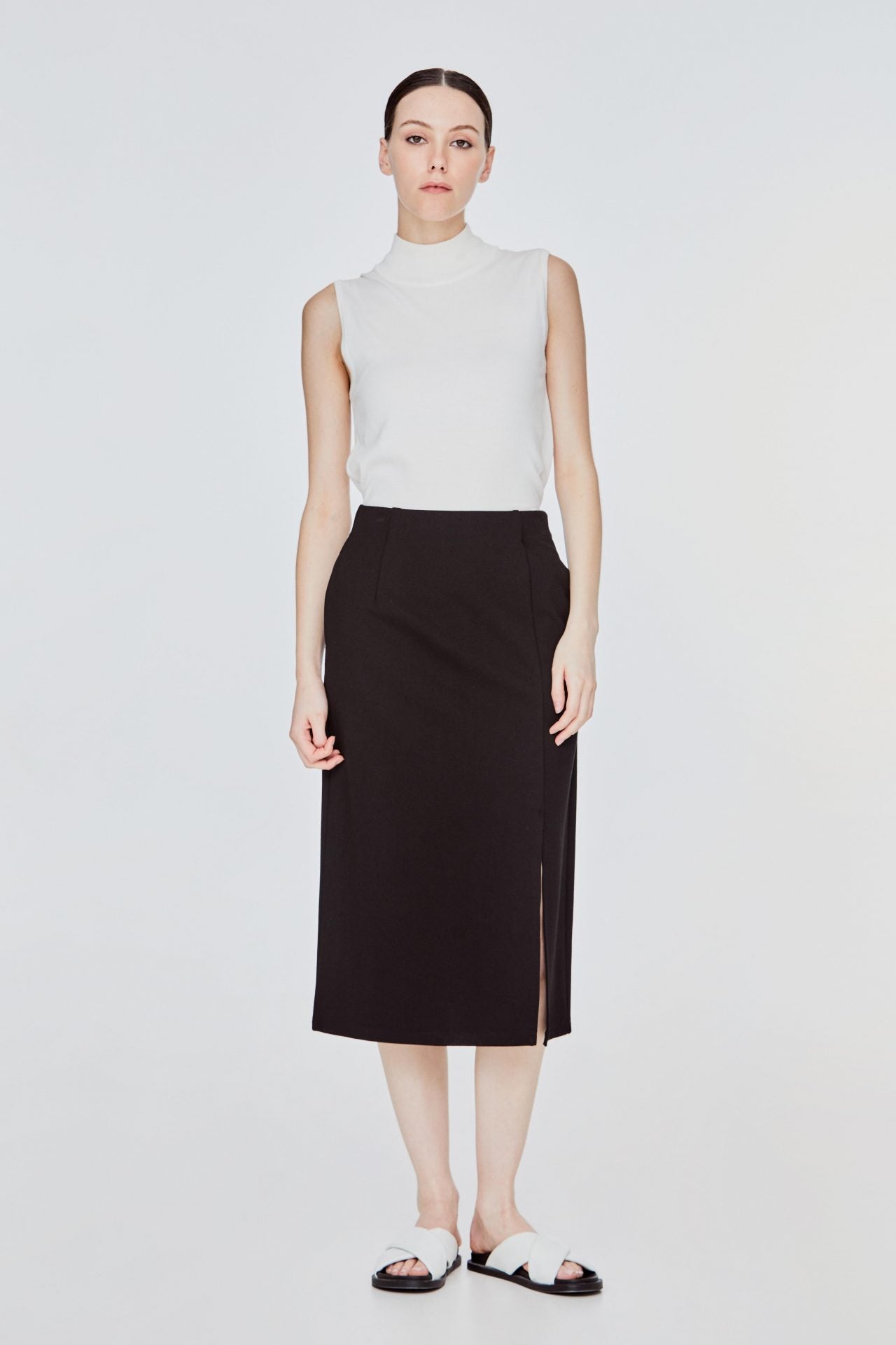 ASK 11637 MIDI PENCIL SKIRT WITH FRONT DARTS BLACK