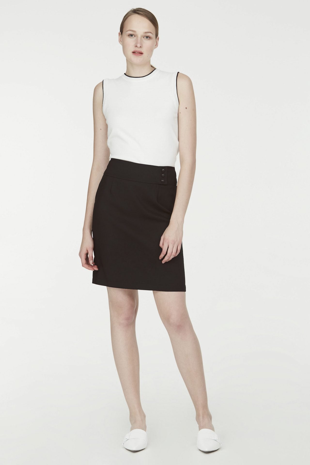 ASK 8091 BLACK BUTTONED PENCIL SKIRT