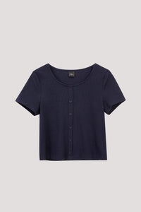 AT 10423 BUTTONED ROUND NECK BLOUSE NAVY