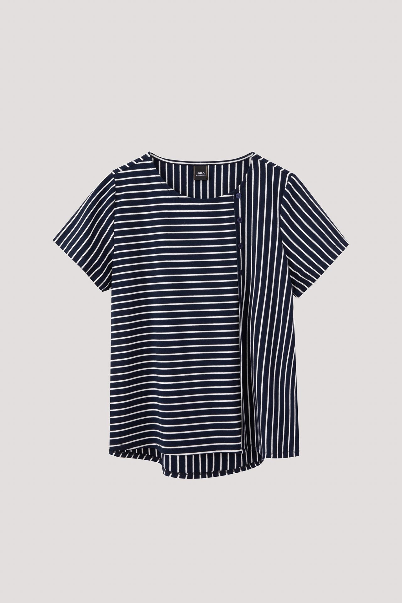 AT 10427 SIDE BUTTON STRIPED TEE NAVY