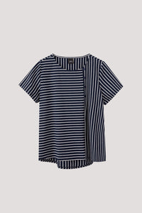 AT 10427 SIDE BUTTON STRIPED TEE NAVY