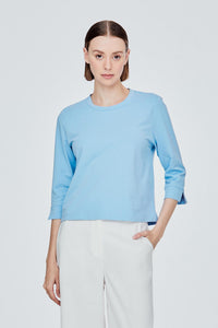 AT 10942 LONG SLEEVE ROUND COLLAR TOP PERIWINKLE