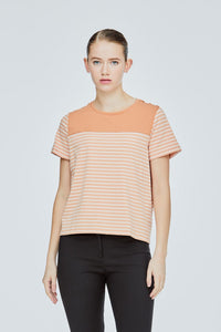 AT 11414 CONTRAST STRIPES TEE PEACH