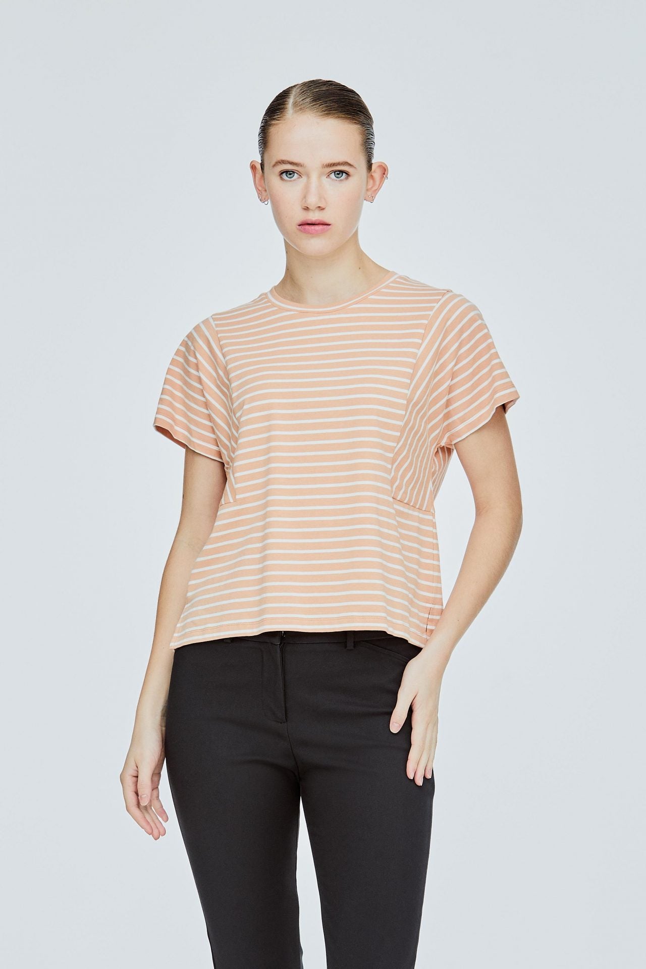AT 11416 CONTRAST STRIPES TEE PEACH
