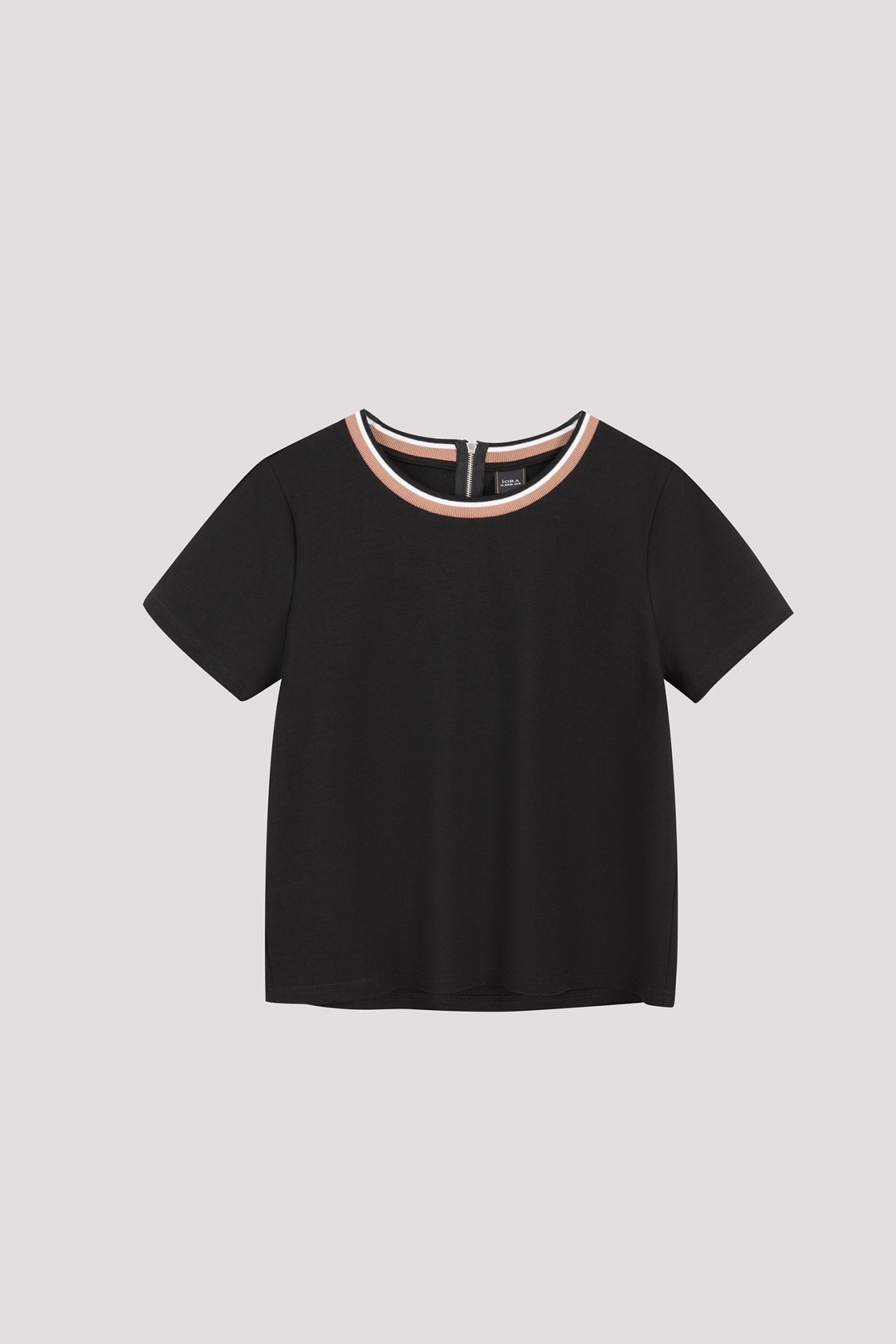 AT 11494 CONTRAST NECKLINE ROUND NECK TOP BLACK