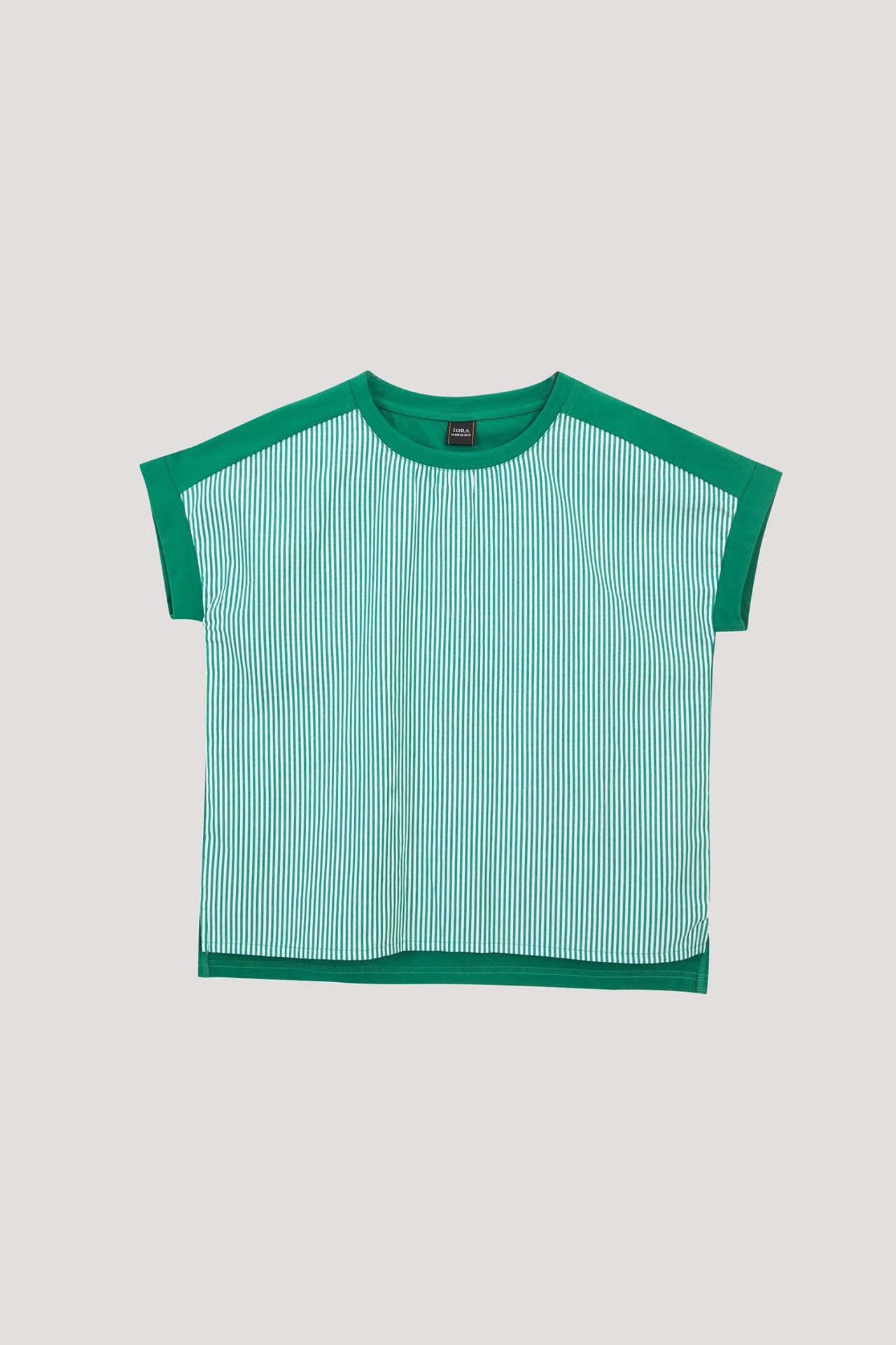 AT 9761 MIXED FABRIC STRIPED TOP GREEN