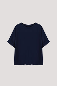 AT 9785 CONTRAST FABRIC BLOUSE NAVY