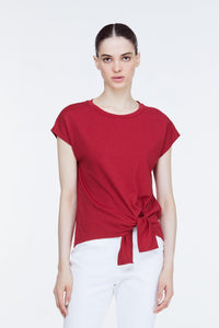 AT9615 SIDE KNOT BLOUSE DARK RED