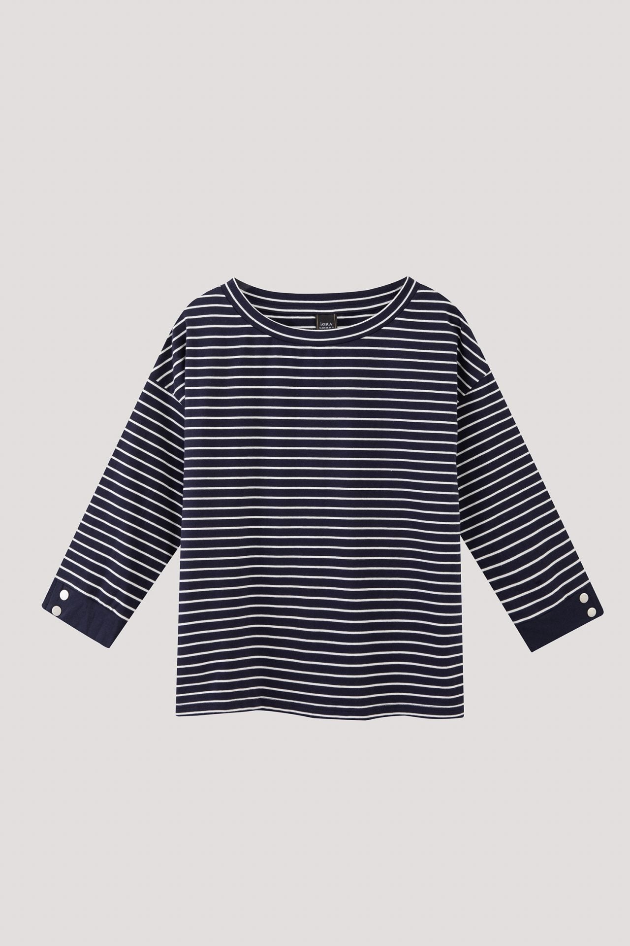 ATB 11102 STRIPED BUTTON CUFF SLEEVE TOP NAVY