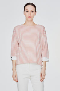 ATB 11102 STRIPED BUTTON CUFF SLEEVE TOP PINK