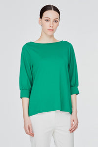 ATB 7295 BOAT NECK PUFFED SLEEVE BLOUSE GREEN