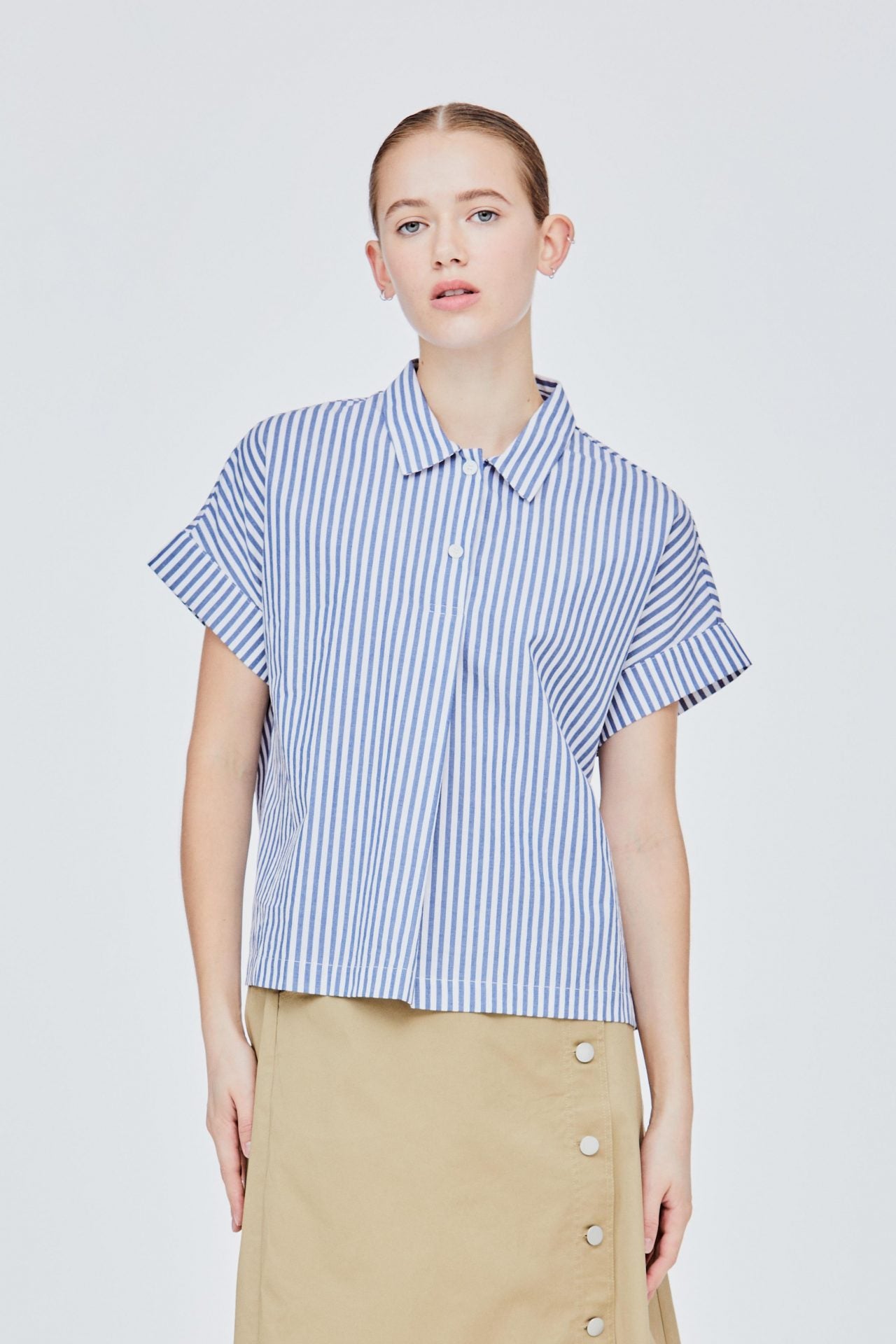 BB 10971 COLLARED BLOUSE DENIM STRIPES